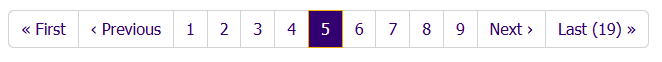 "Full desktop pager, with links to First, Previous, 1, 2, 3, 4, 5, 6, 7, 8, 9, Next, and Last (19)"
