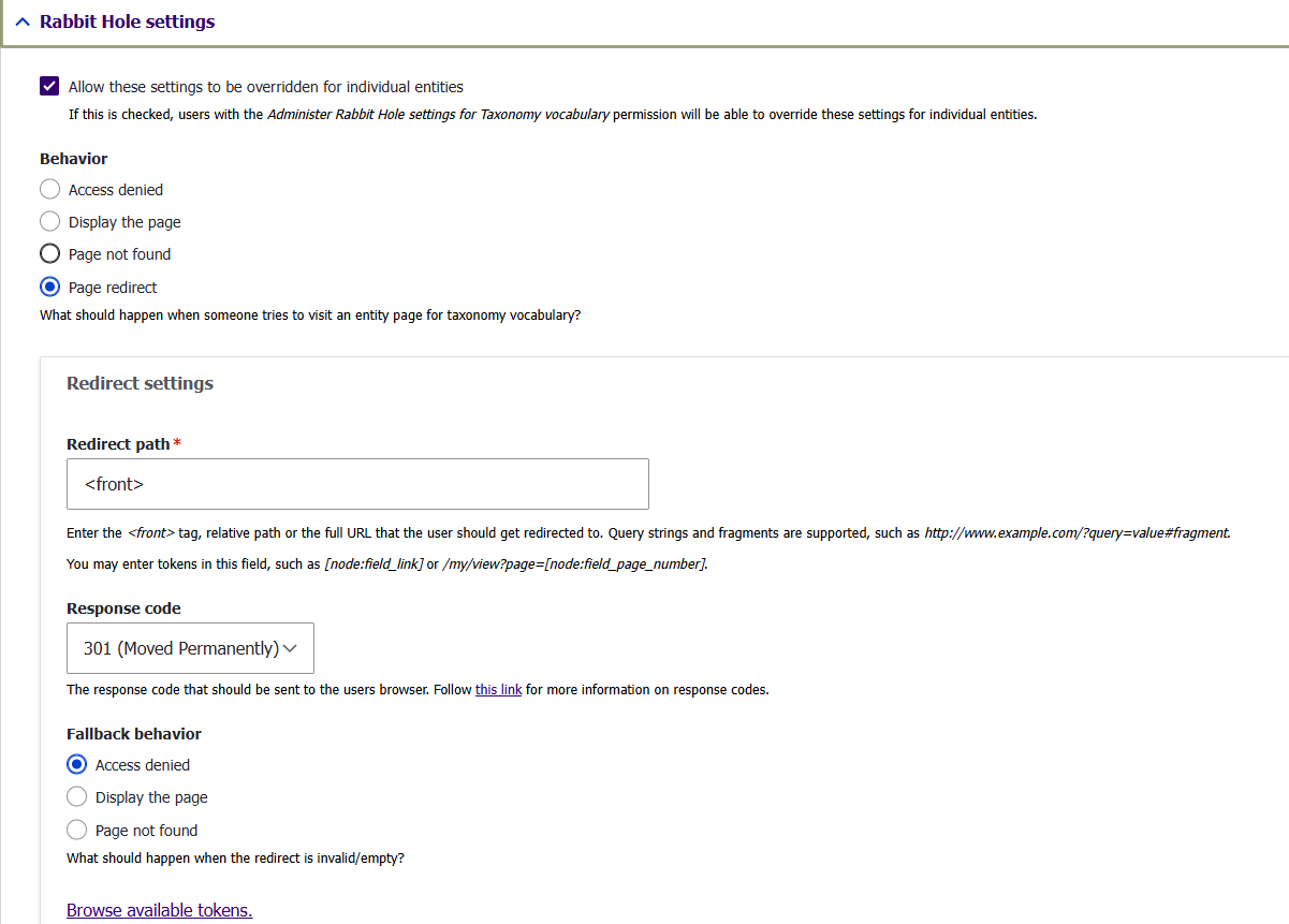 "Settings available on a taxonomy post, including whether options described below."