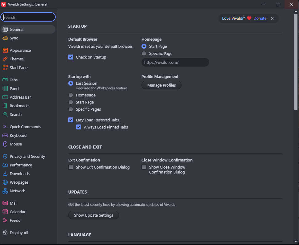 "The settings page, which includes a lot of sections with a lot of options under each, and a search bar to help you find a specific setting."