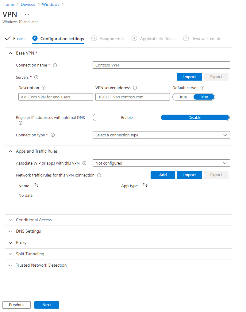 "Options for configuring a VPN on Windows 10"