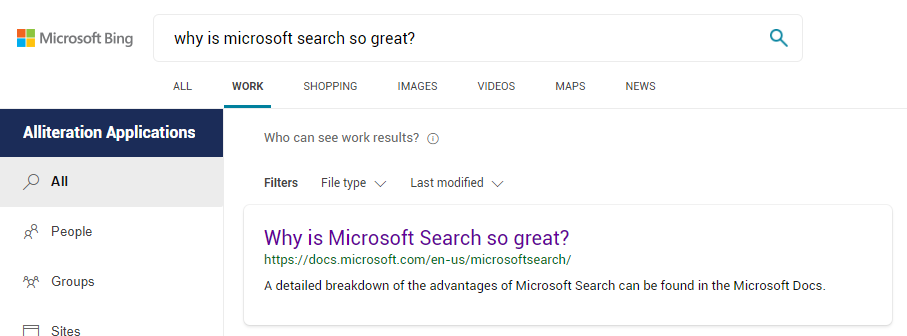 Demo of Microsoft Search with Q&A