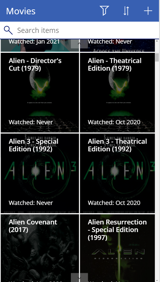 "Gallery view. We own all the Alien movies"