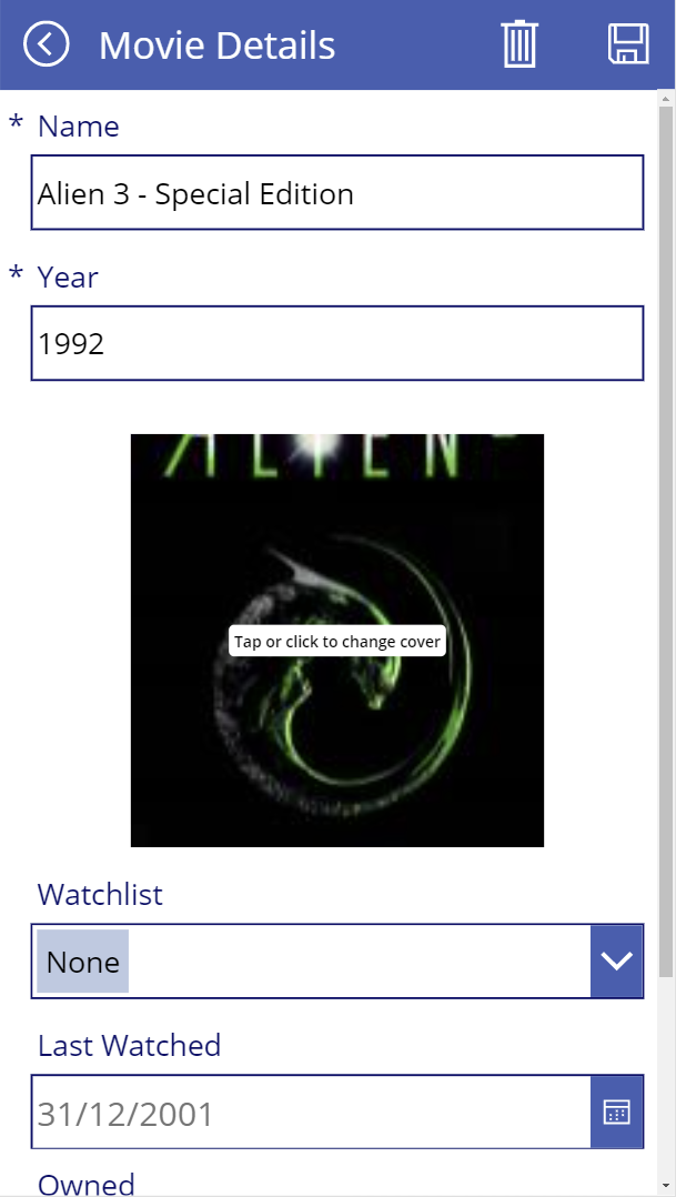 "Edit screen for Alien3