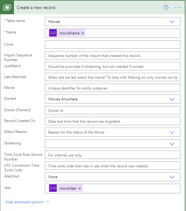 "Create a new record in Dataverse"