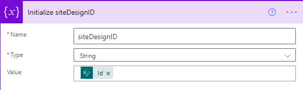 "Setting site design ID variable"