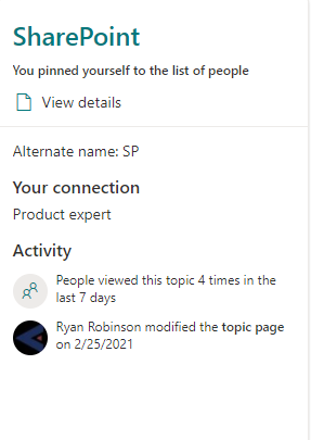 "A topic card appearing throughout Microsoft 365"