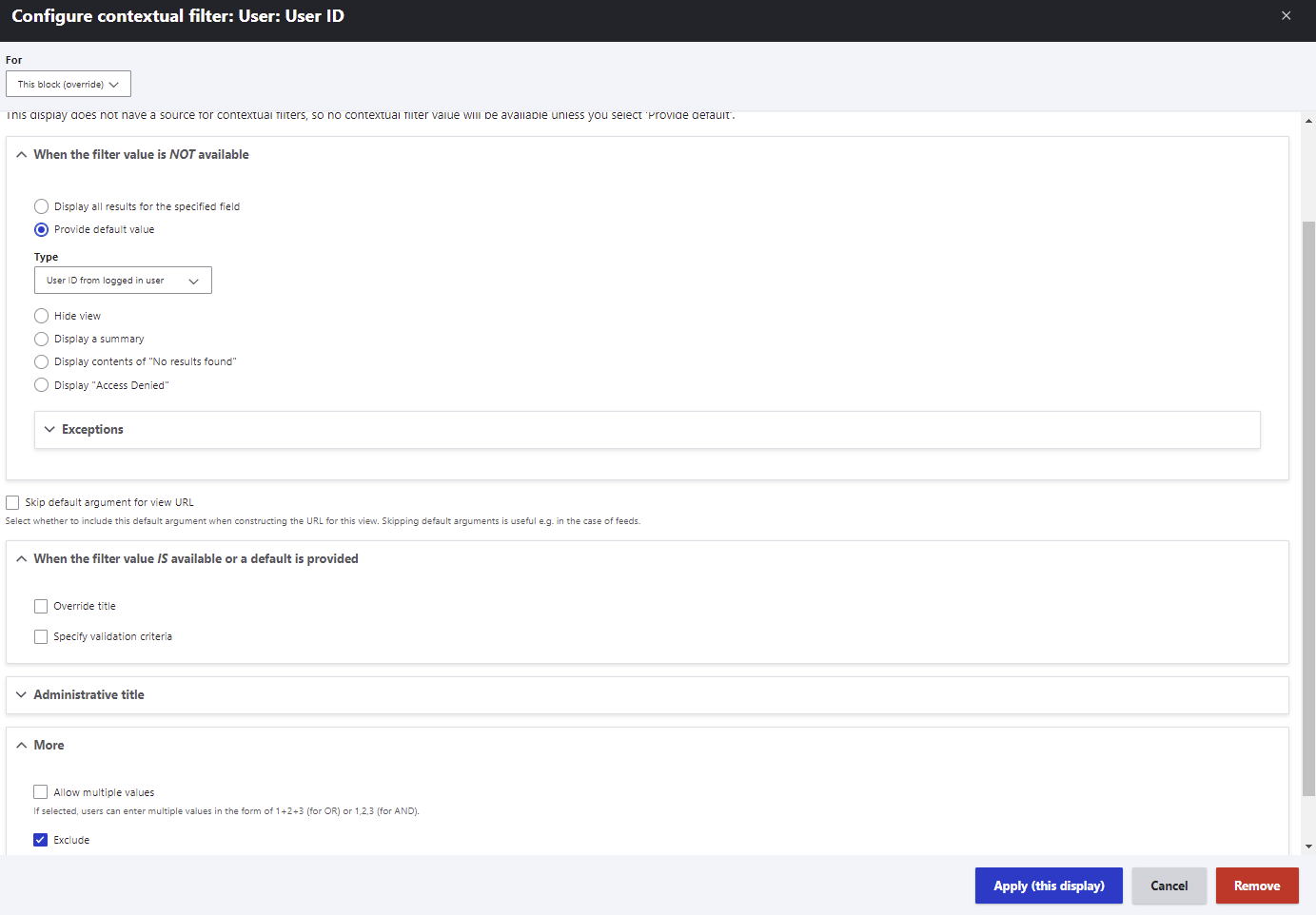 Screenshot of the configuraton page. Details below.