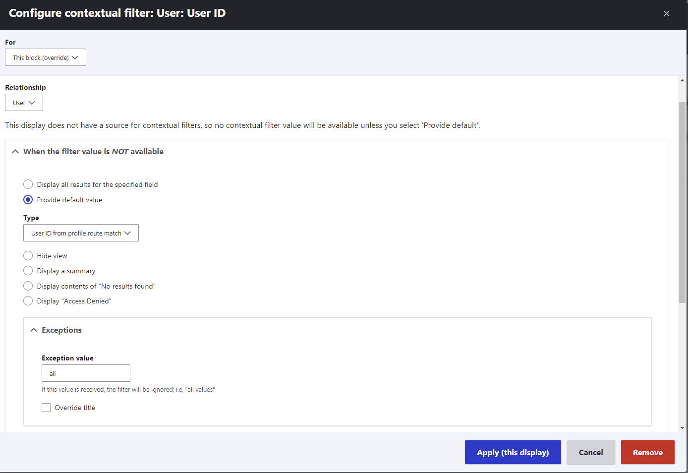 Screenshot of the configuration page. Details below