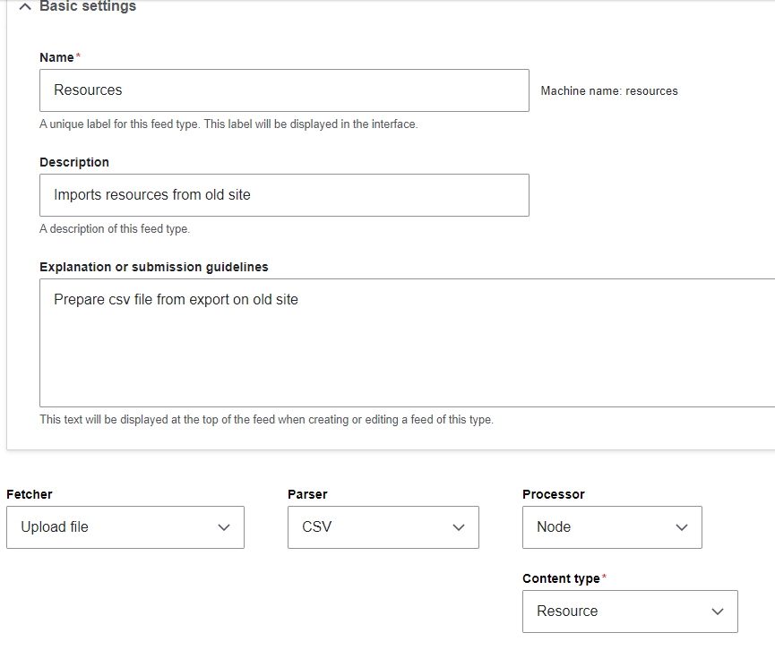 Screenshot of feeds settings screen, showing options described above