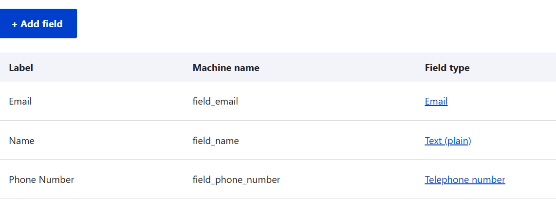 "Created fields for the profile: name, phone, and email"