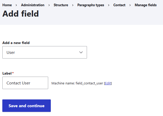 "Creating a user entity reference field called Contact User"